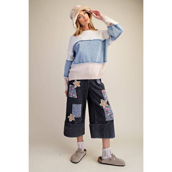 2P3***Easel Color Block Denim Sweater - Picture 4 of 4